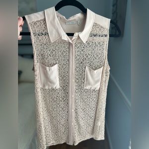 Halogen sleeveless blouse. XS. See through. Perfect condition.Pinkish/creamish.